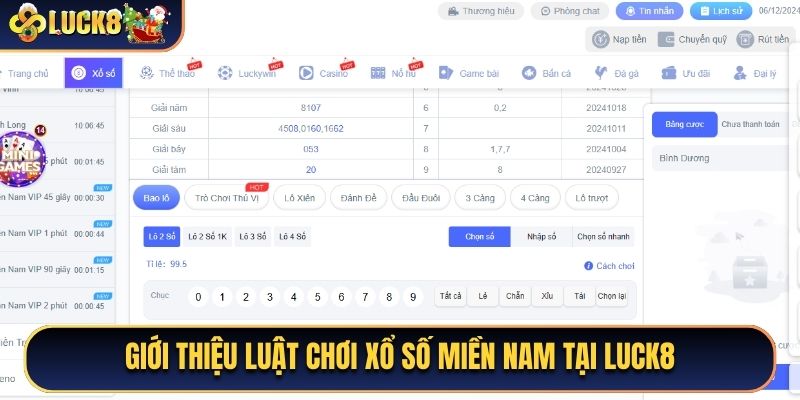 Giới thiệu luật chơi xổ số miền Nam tại Luck8